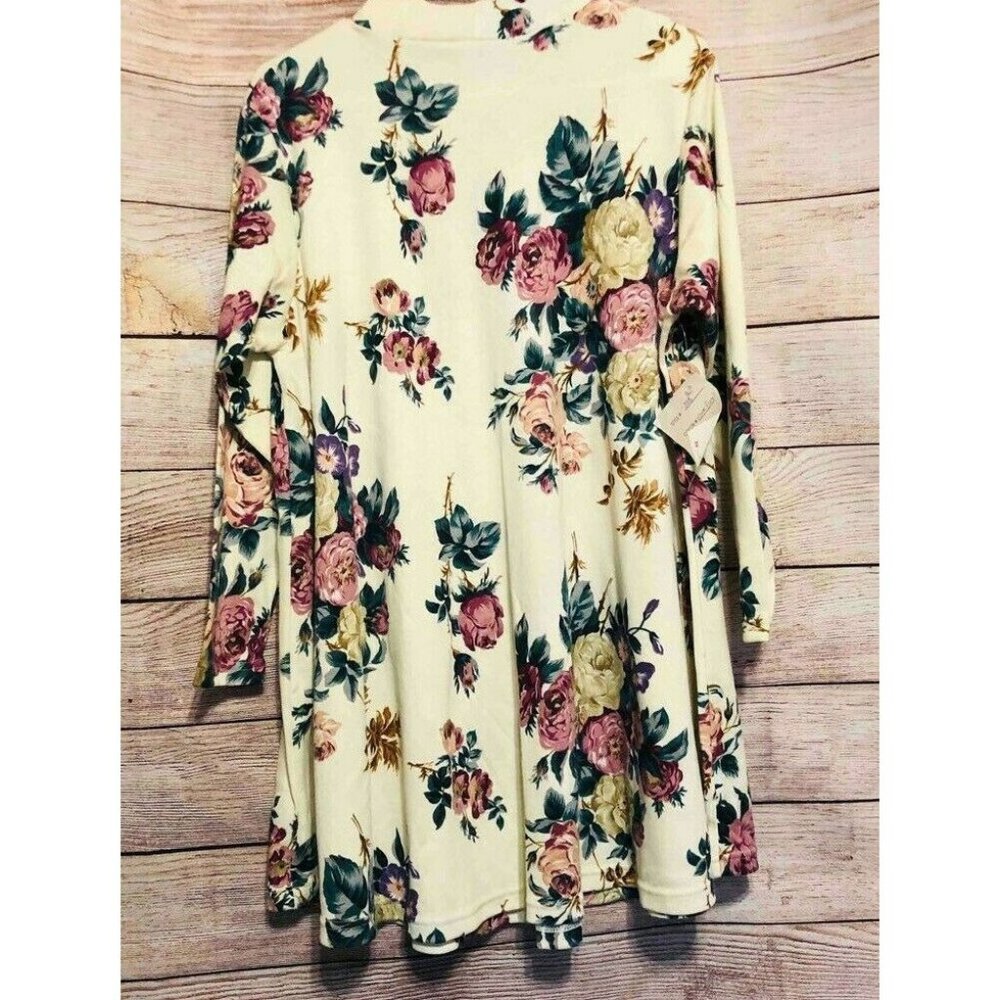Fit For Two Womens Tunic Dress Ivory Pink Floral Long Sleeve Size Small
